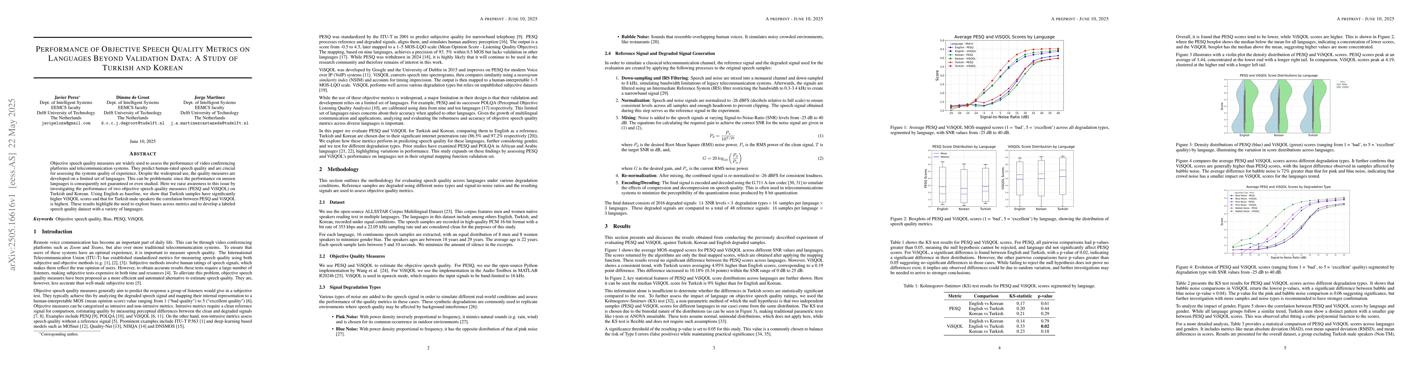 Thumbnail for Performance of Objective Speech Quality Metrics on Languages Beyond
  Validation Data: A Study of Turkish and Korean