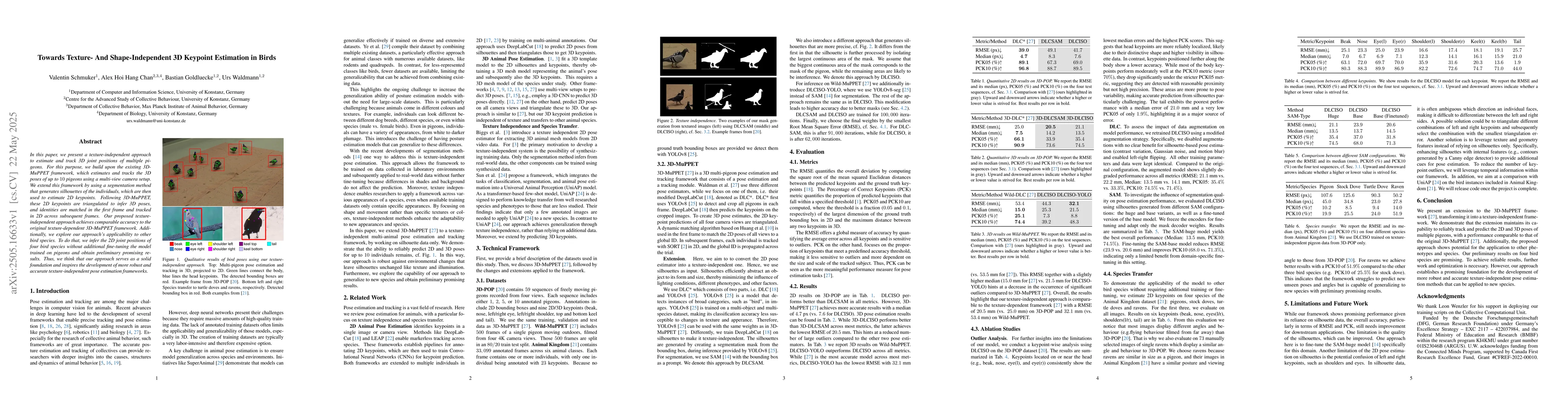 Thumbnail for Towards Texture- And Shape-Independent 3D Keypoint Estimation in Birds