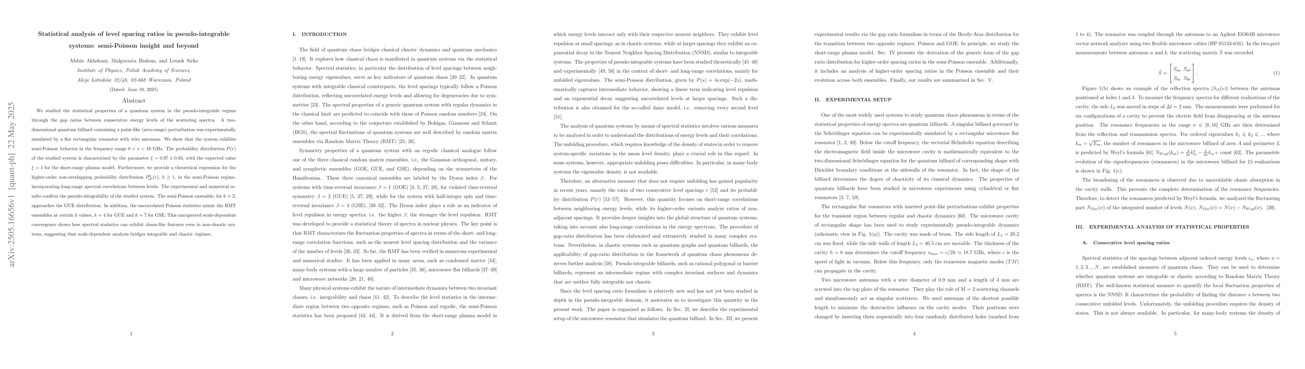 Thumbnail for Statistical analysis of level spacing ratios in pseudo-integrable
  systems: semi-Poisson insight and beyond