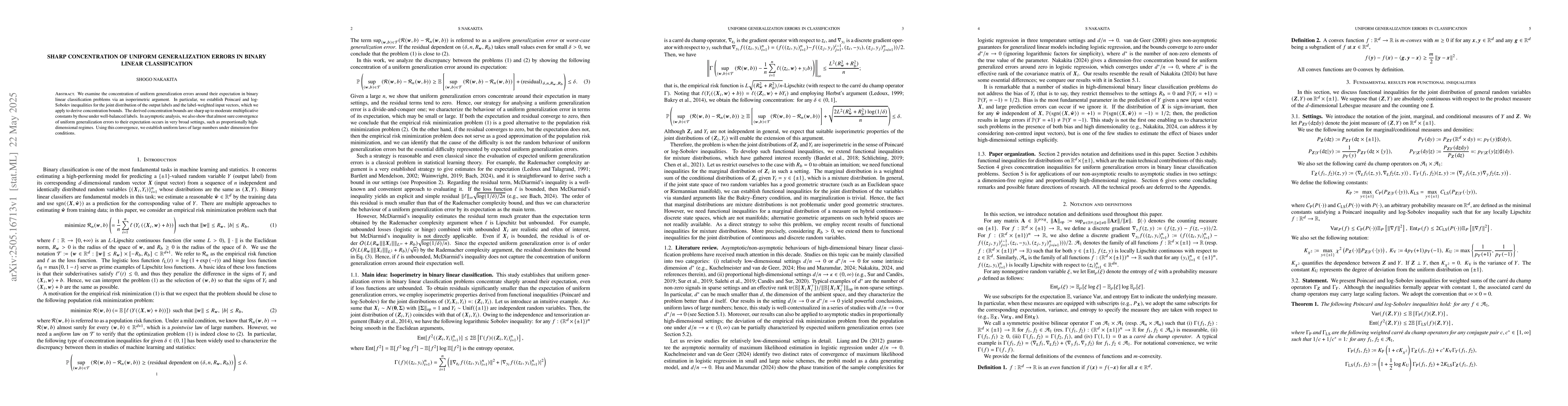 Thumbnail for Sharp concentration of uniform generalization errors in binary linear
  classification