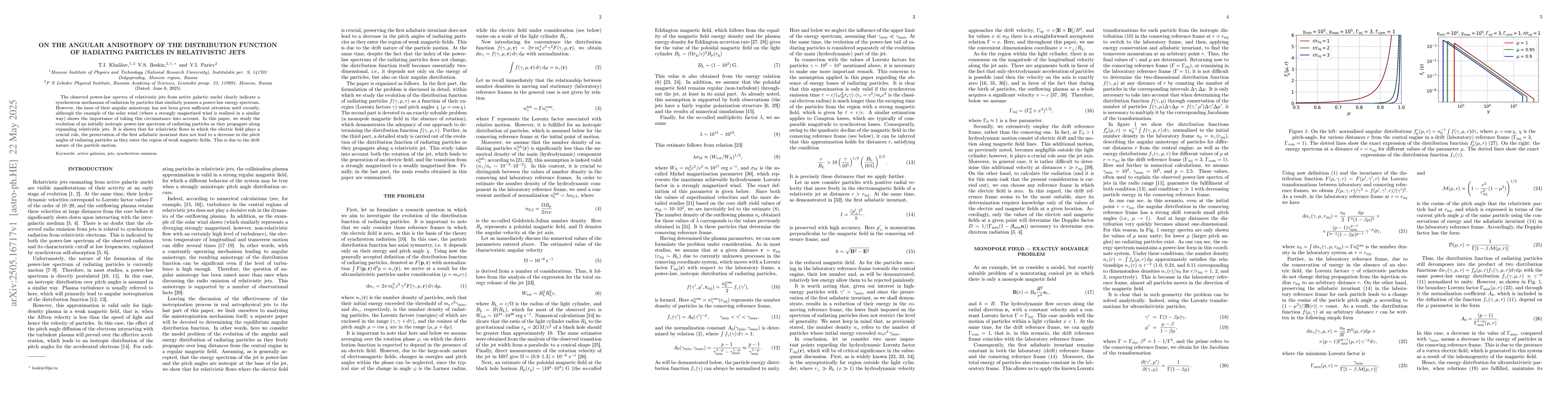 Thumbnail for On the angular anisotropy of the distribution function of radiating
  particles in relativistic jets