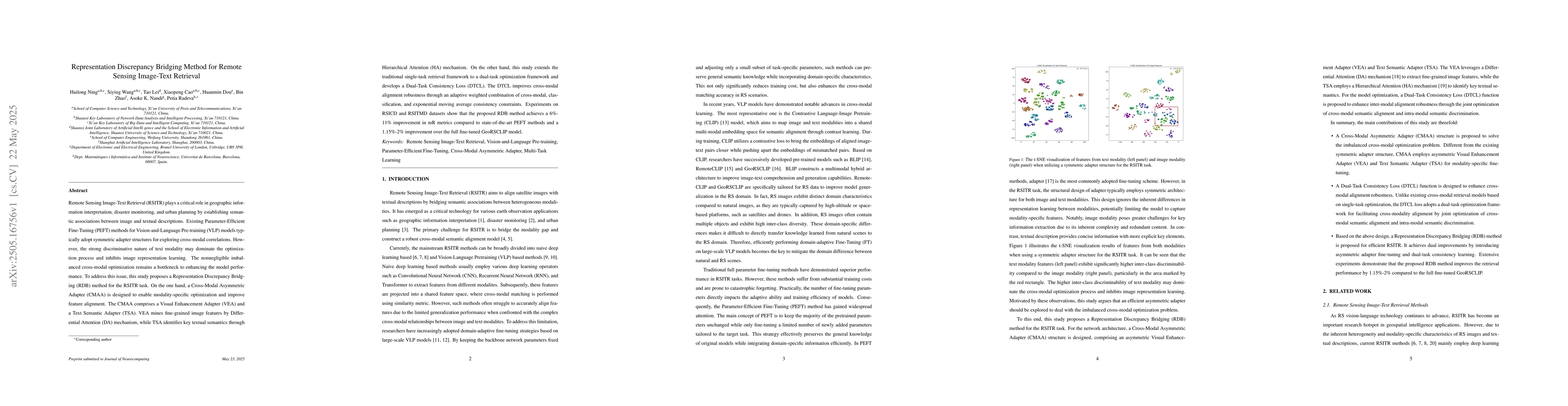 Thumbnail for Representation Discrepancy Bridging Method for Remote Sensing Image-Text
  Retrieval