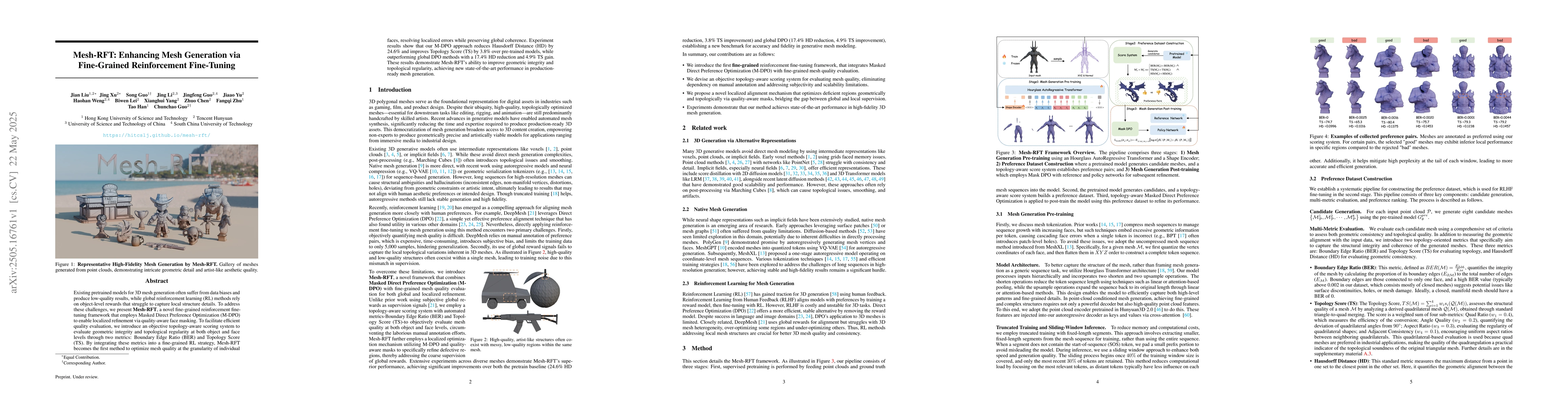 Thumbnail for Mesh-RFT: Enhancing Mesh Generation via Fine-grained Reinforcement
  Fine-Tuning