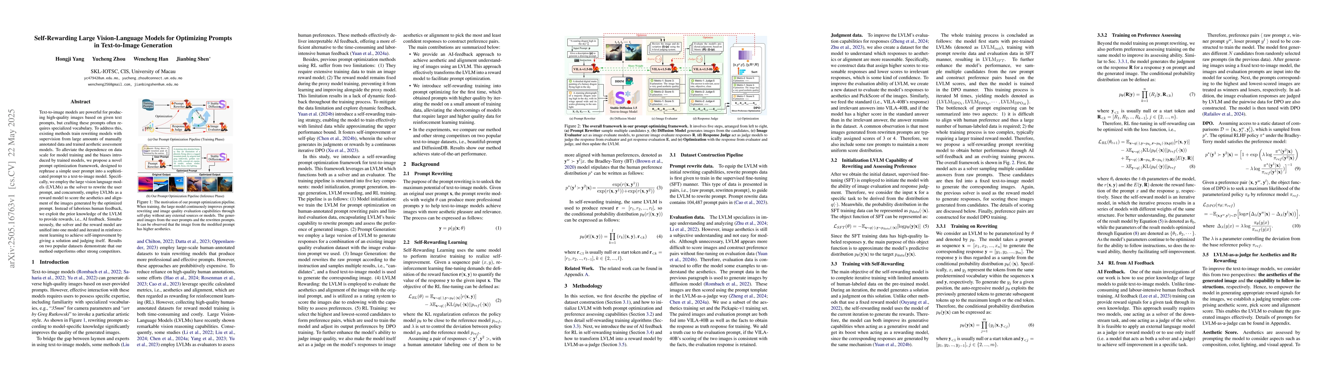 Thumbnail for Self-Rewarding Large Vision-Language Models for Optimizing Prompts in
  Text-to-Image Generation