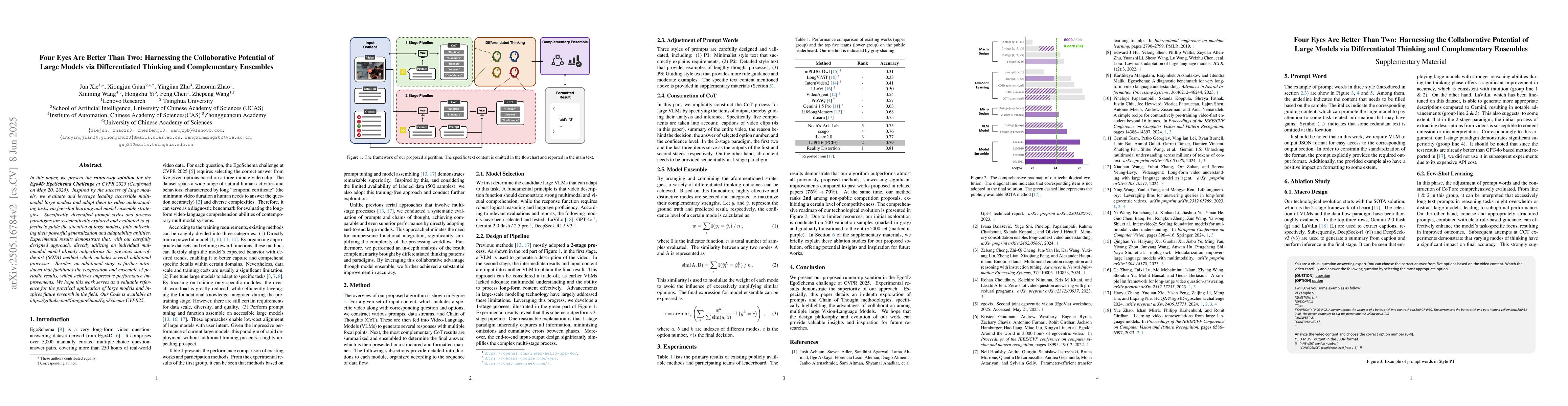 Thumbnail for Four Eyes Are Better Than Two: Harnessing the Collaborative Potential of
  Large Models via Differentiated Thinking and Complementary Ensembles