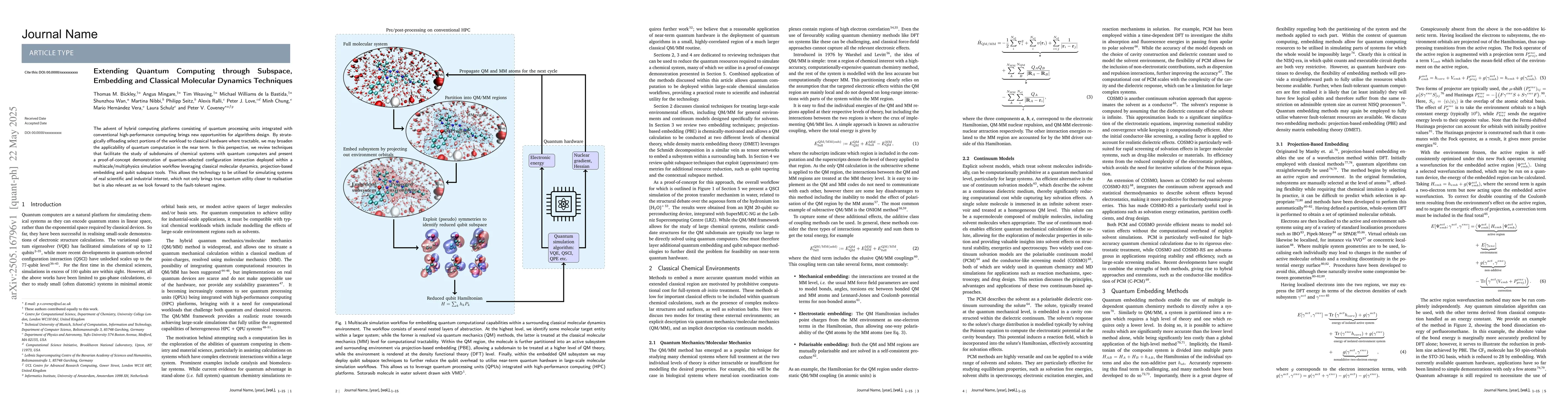 Thumbnail for Extending Quantum Computing through Subspace, Embedding and Classical
  Molecular Dynamics Techniques