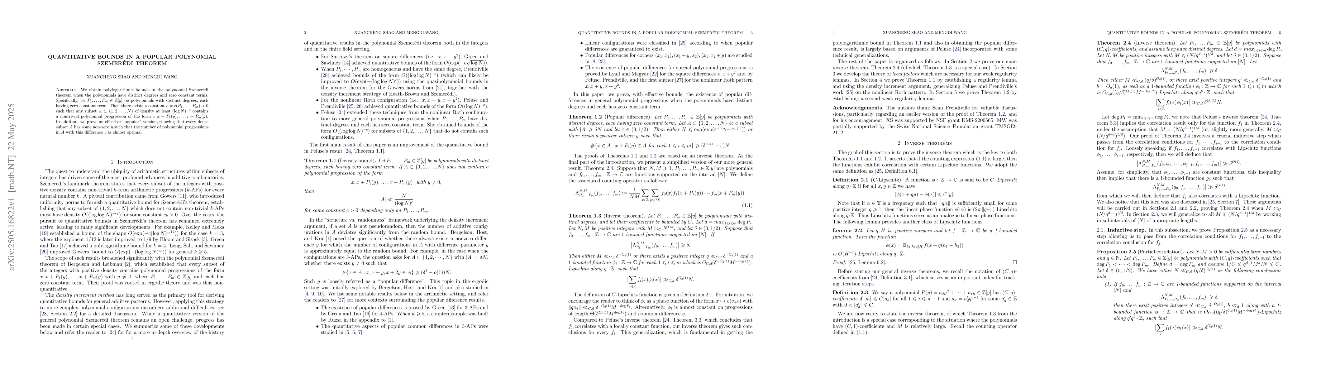 Thumbnail for Quantitative bounds in a popular polynomial Szemerédi theorem