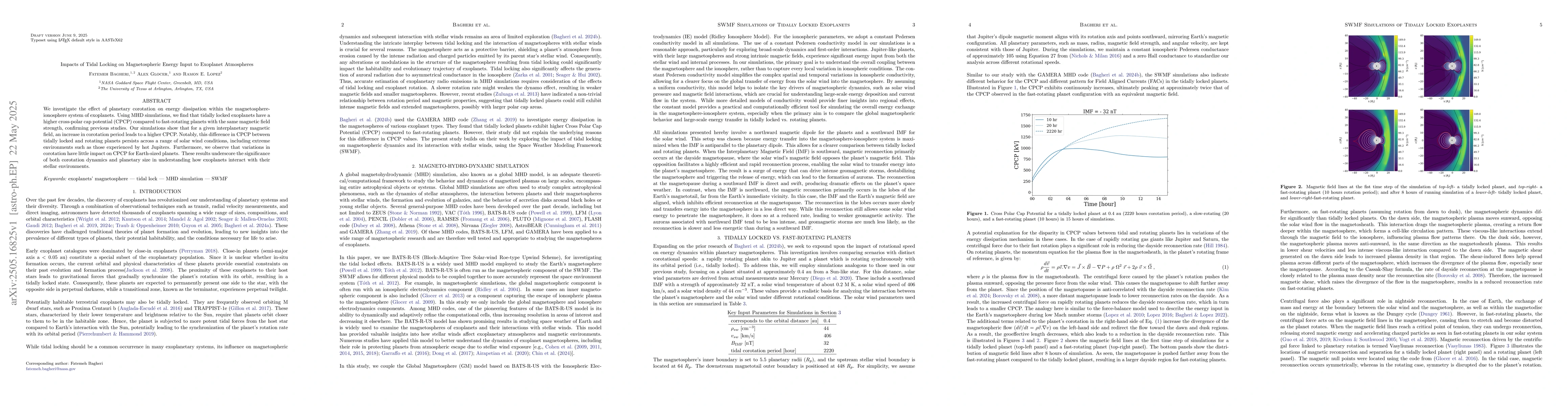 Thumbnail for Impacts of Tidal Locking on Magnetospheric Energy Input to Exoplanet
  Atmospheres