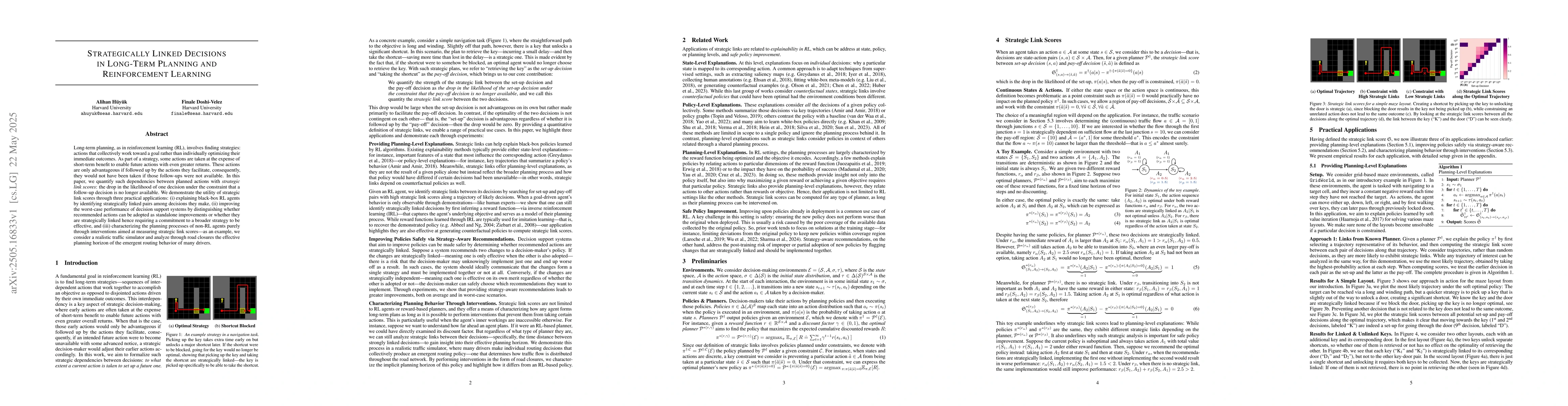 Thumbnail for Strategically Linked Decisions in Long-Term Planning and Reinforcement
  Learning