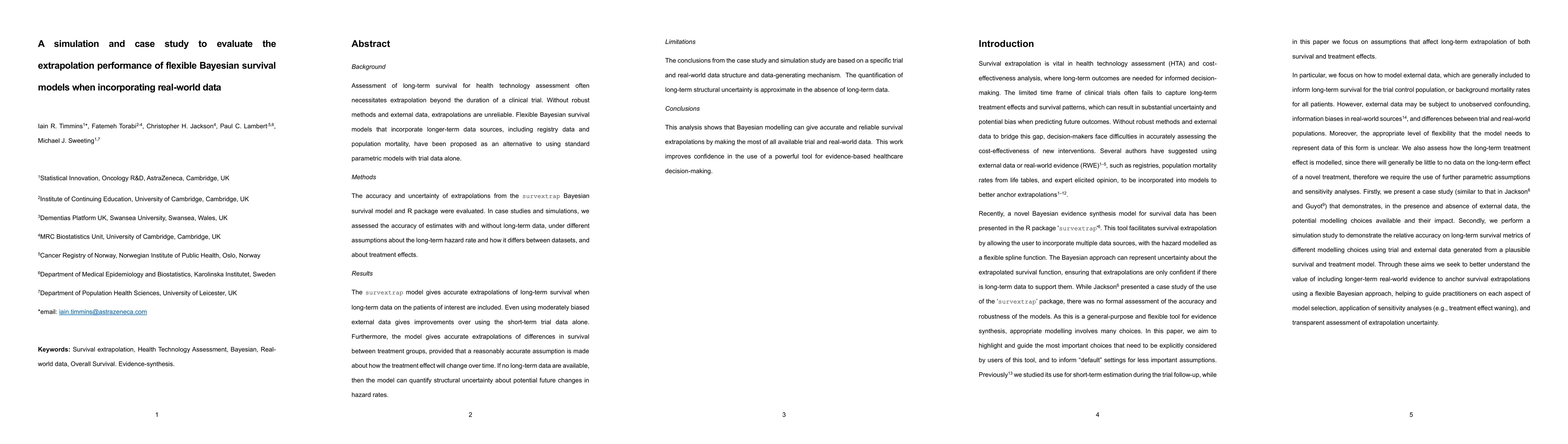Thumbnail for A simulation and case study to evaluate the extrapolation performance of
  flexible Bayesian survival models when incorporating real-world data