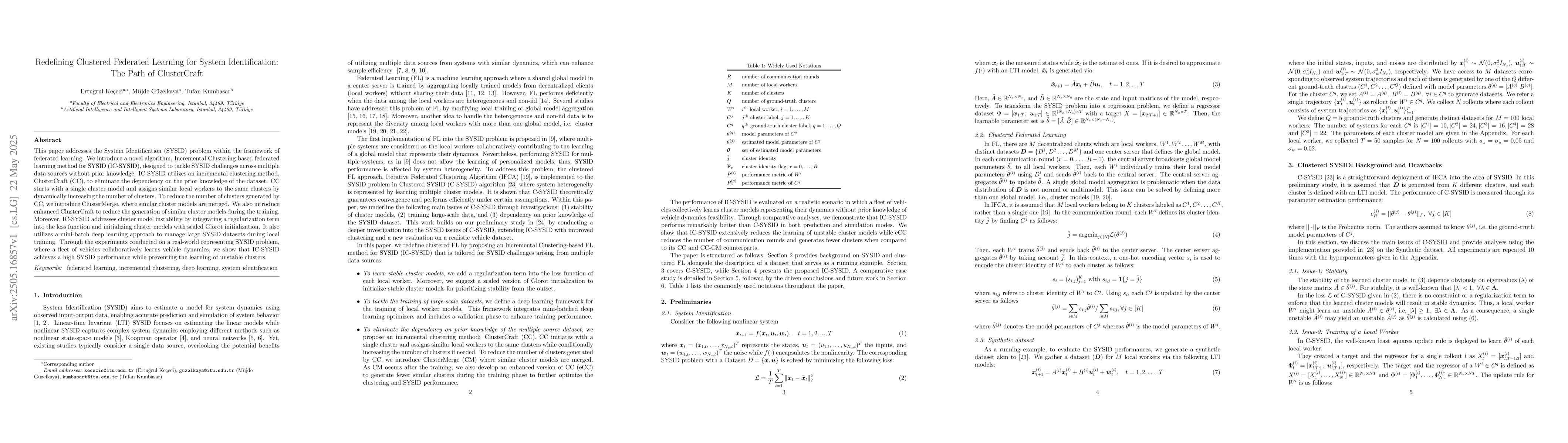 Thumbnail for Redefining Clustered Federated Learning for System Identification: The
  Path of ClusterCraft