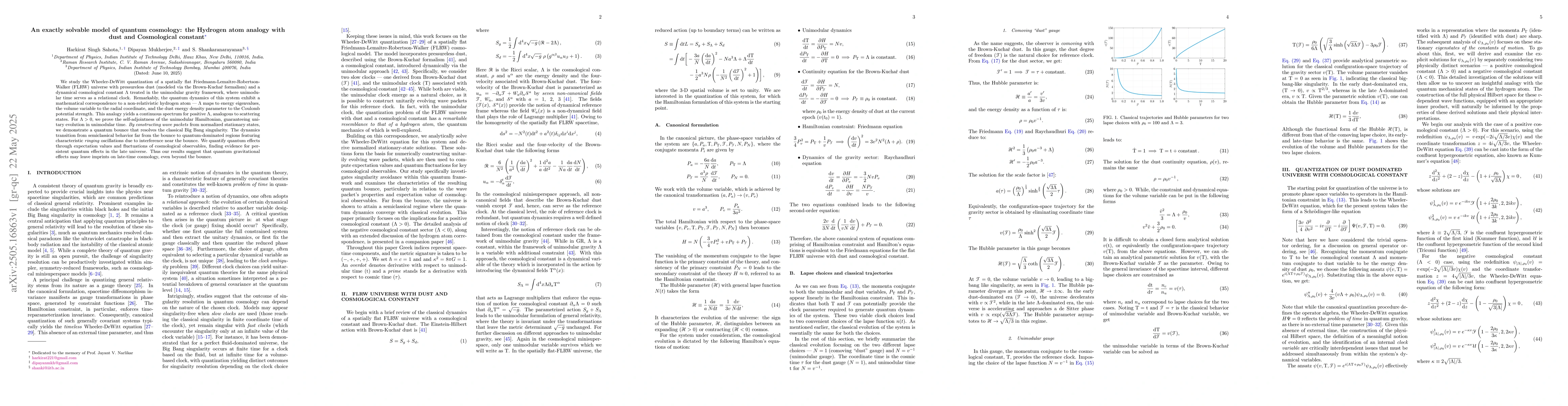 Thumbnail for An exactly solvable model of quantum cosmology: the Hydrogen atom
  analogy with dust and Cosmological constant
