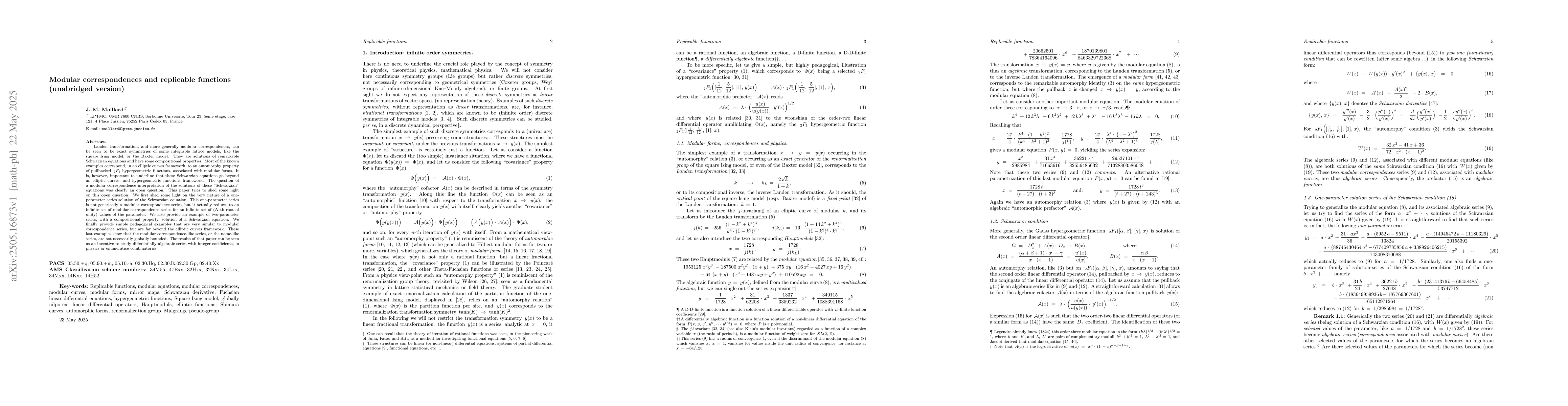 Thumbnail for Modular correspondences and replicable functions (unabridged version)