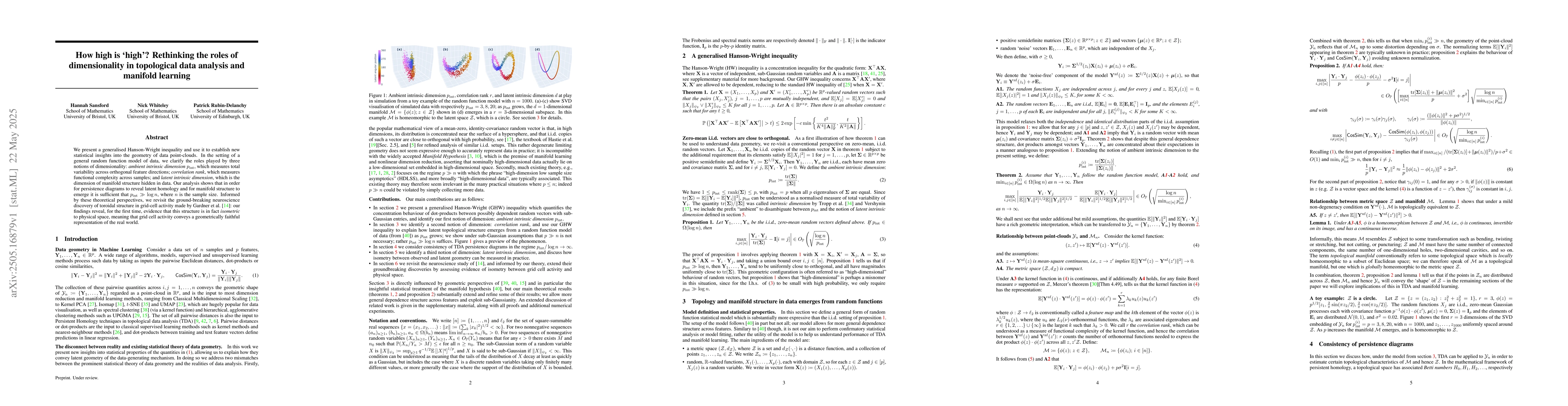 Thumbnail for How high is `high'? Rethinking the roles of dimensionality in
  topological data analysis and manifold learning