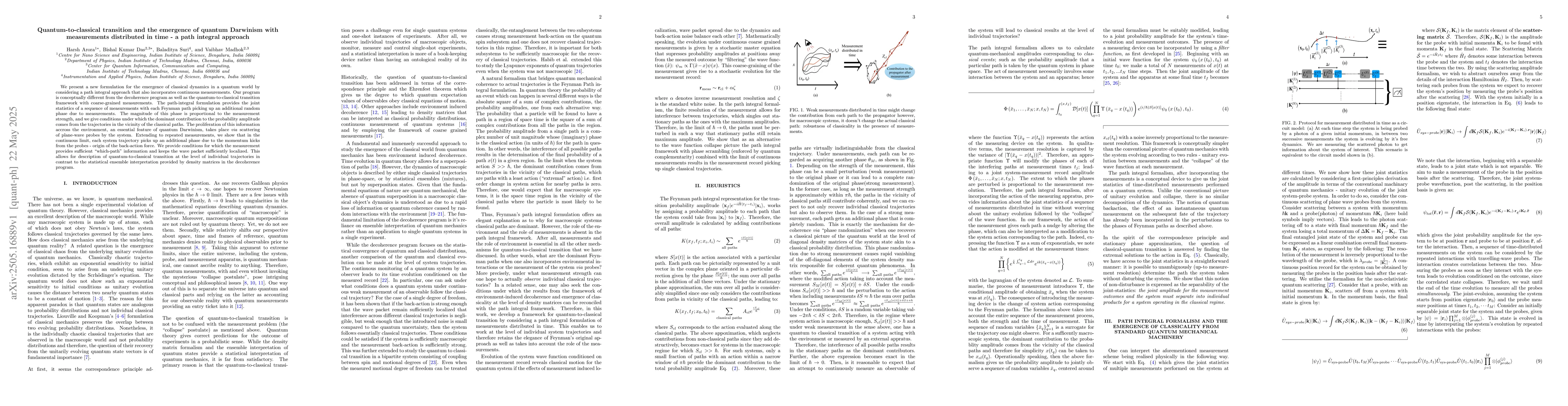Thumbnail for Quantum-to-classical transition and the emergence of quantum Darwinism
  with measurements distributed in time -- a path integral approach