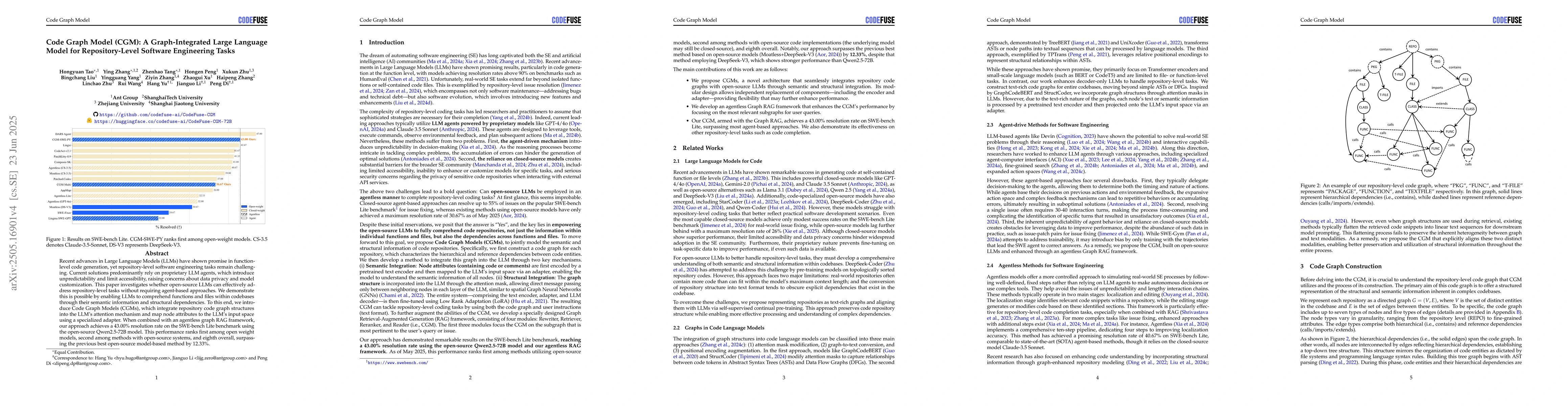 Thumbnail for Code Graph Model (CGM): A Graph-Integrated Large Language Model for
  Repository-Level Software Engineering Tasks