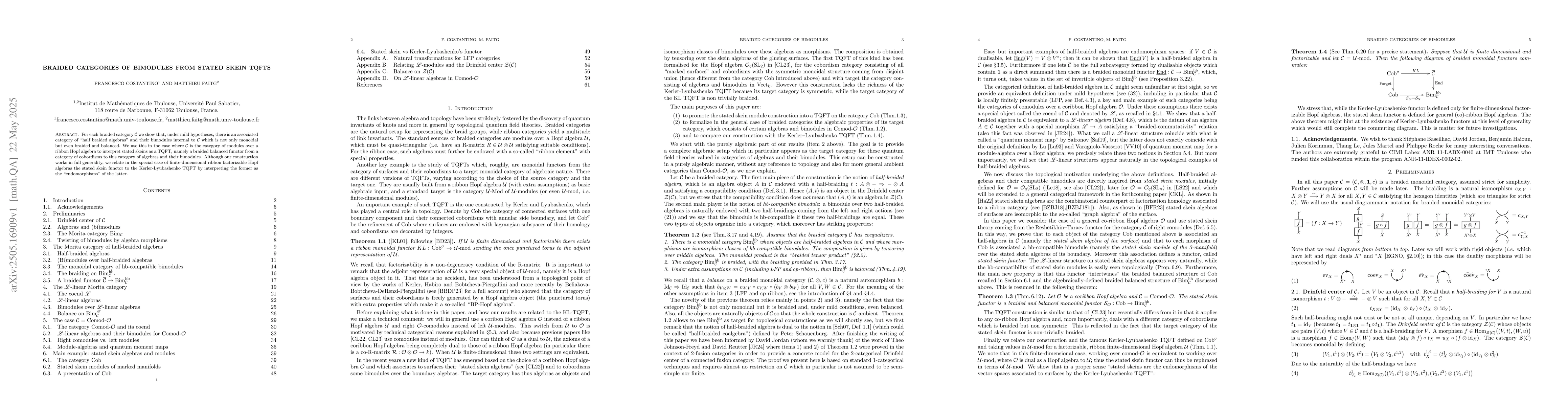 Thumbnail for Braided categories of bimodules from stated skein TQFTs