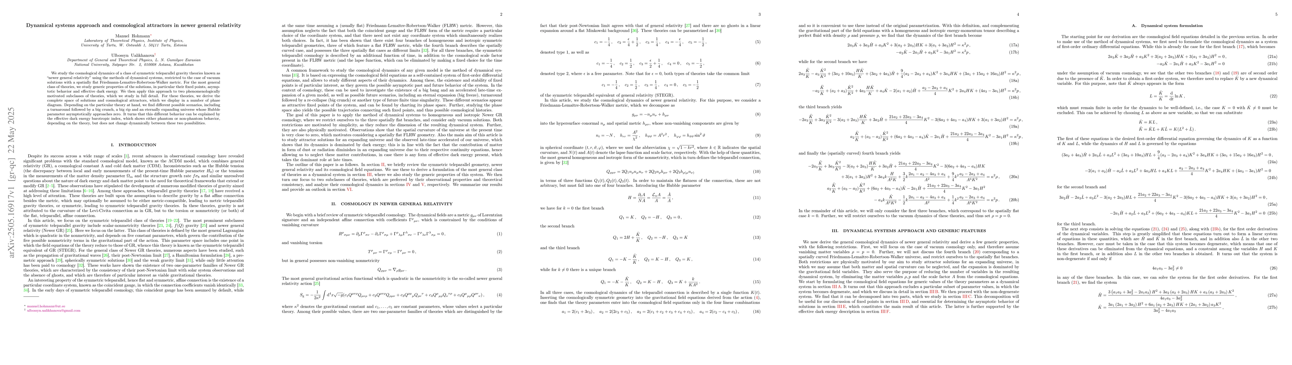 Thumbnail for Dynamical systems approach and cosmological attractors in newer general
  relativity