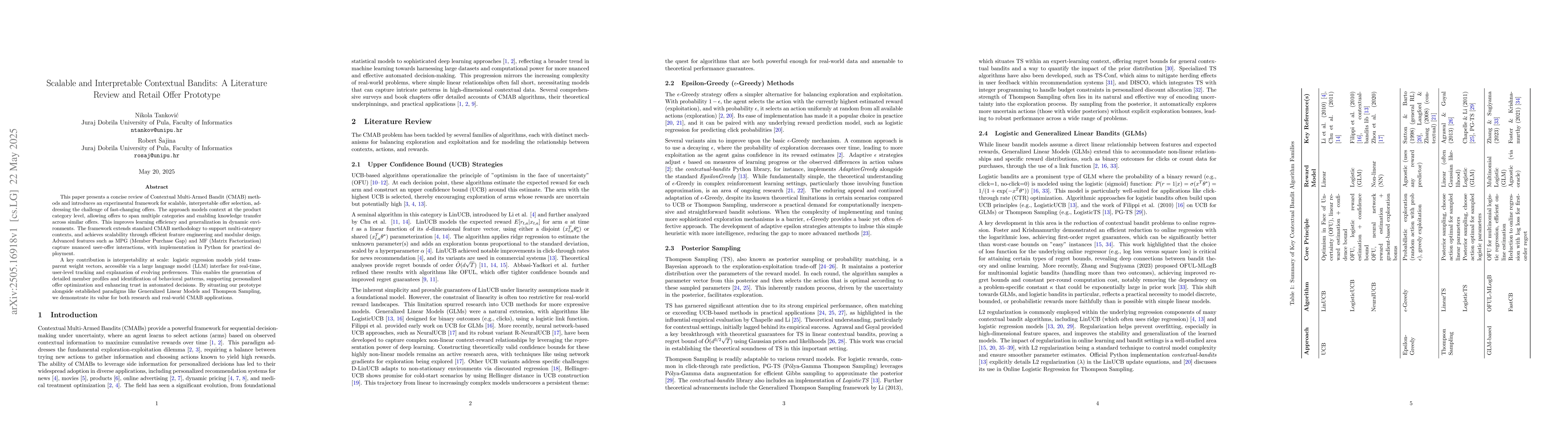 Thumbnail for Scalable and Interpretable Contextual Bandits: A Literature Review and
  Retail Offer Prototype