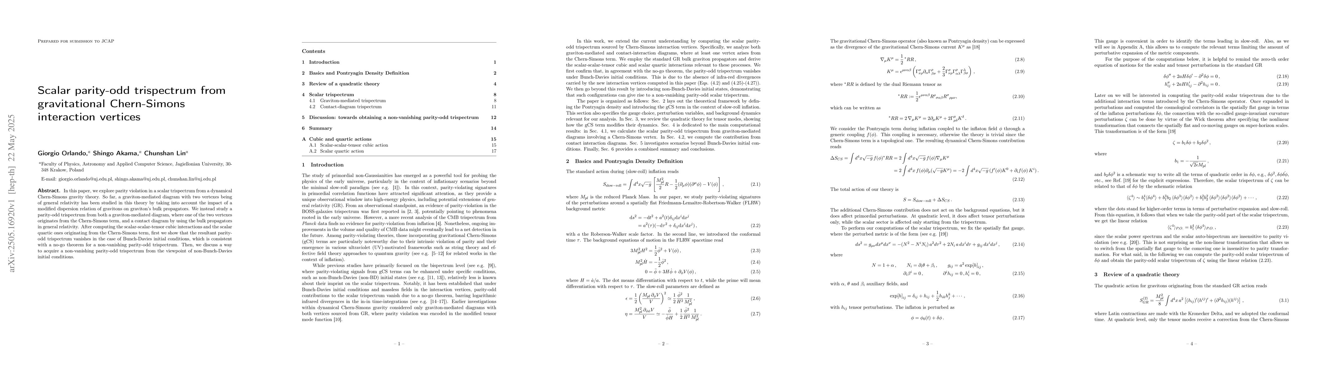 Thumbnail for Scalar parity-odd trispectrum from gravitational Chern-Simons
  interaction vertices