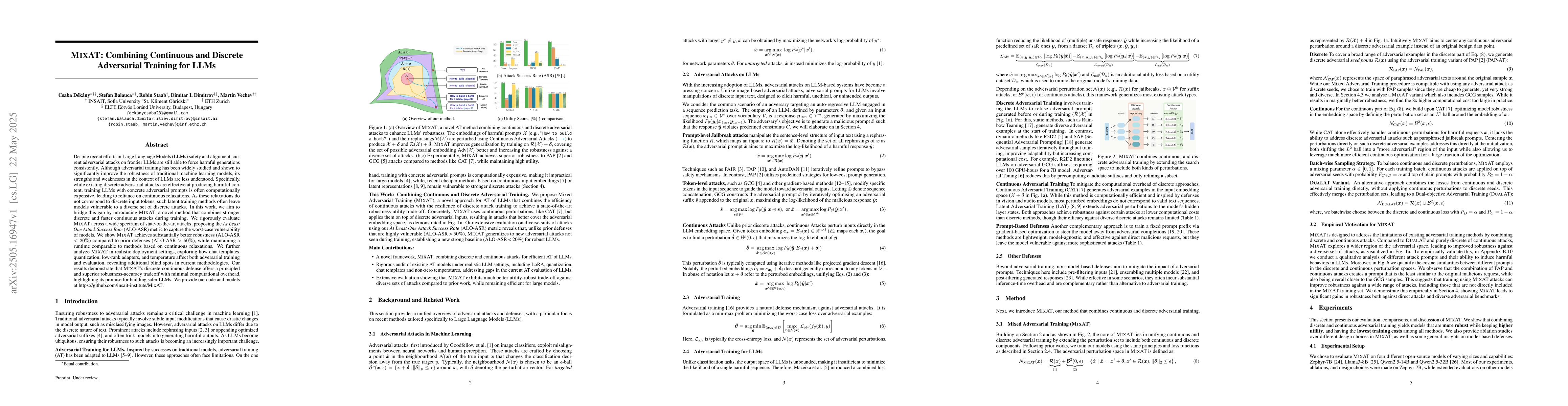 Thumbnail for MixAT: Combining Continuous and Discrete Adversarial Training for LLMs