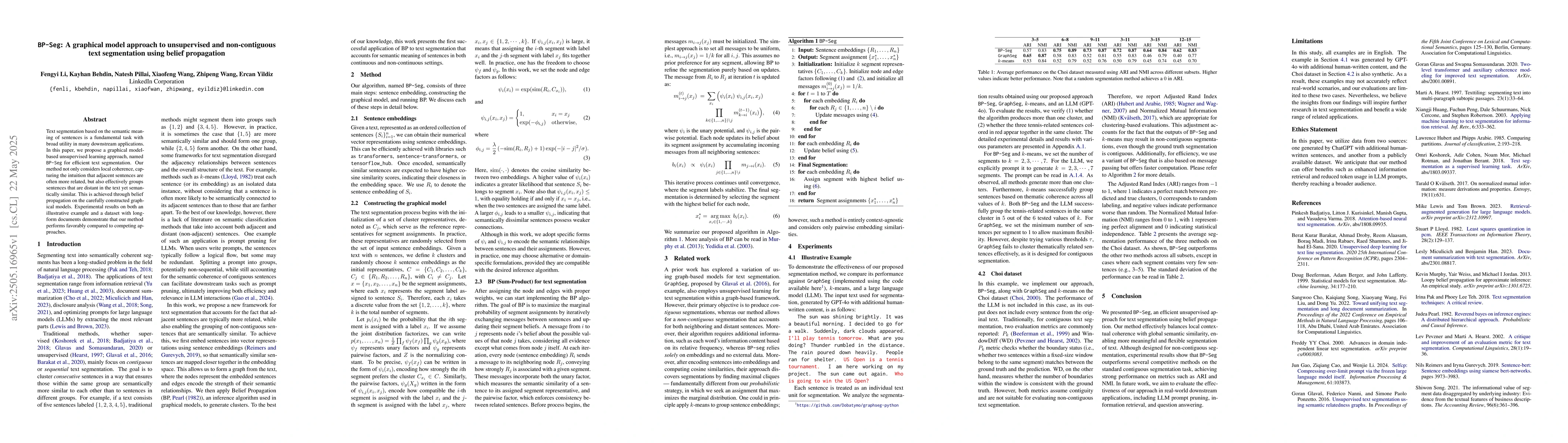 Thumbnail for BP-Seg: A graphical model approach to unsupervised and non-contiguous
  text segmentation using belief propagation