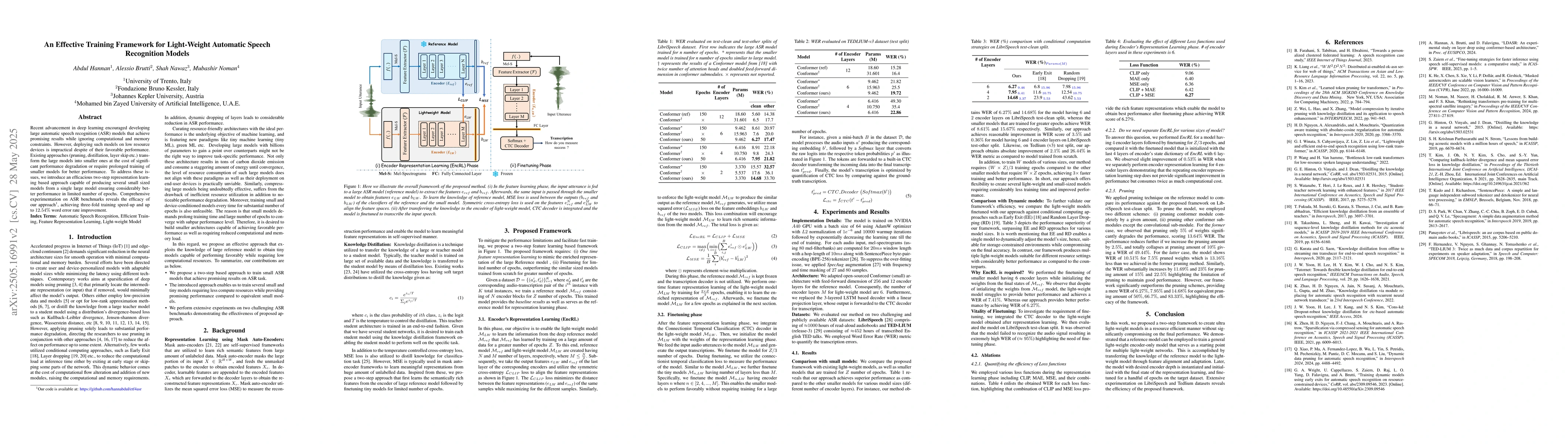 Thumbnail for An Effective Training Framework for Light-Weight Automatic Speech
  Recognition Models