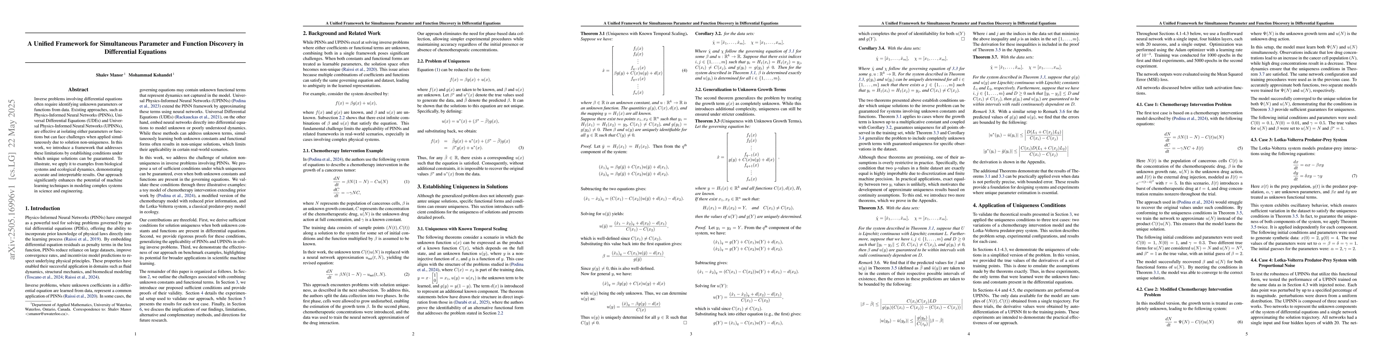 Thumbnail for A Unified Framework for Simultaneous Parameter and Function Discovery in
  Differential Equations