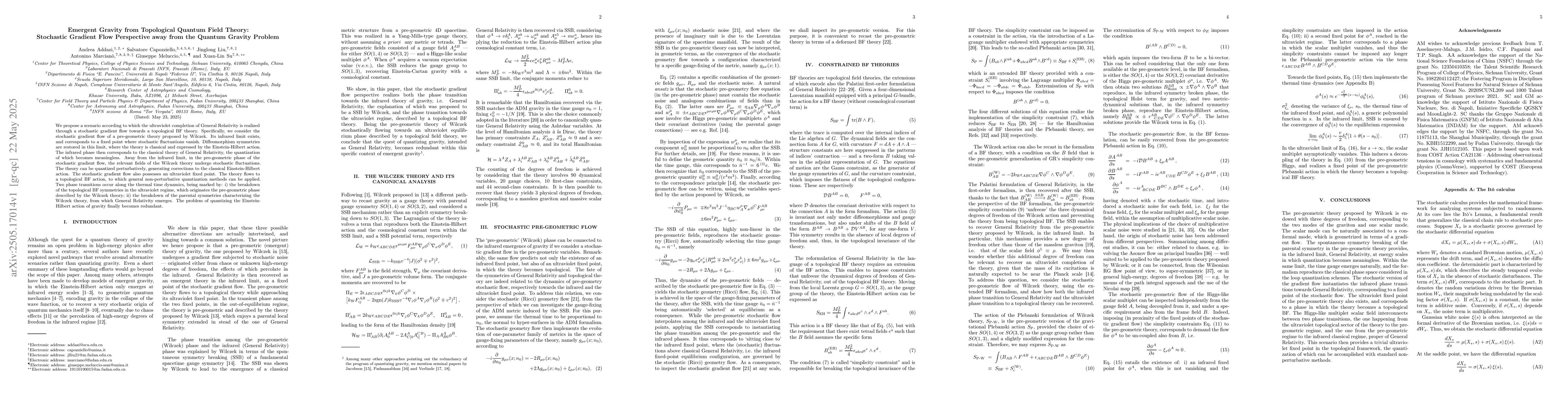 Thumbnail for Emergent Gravity from Topological Quantum Field Theory: Stochastic
  Gradient Flow Perspective away from the Quantum Gravity Problem