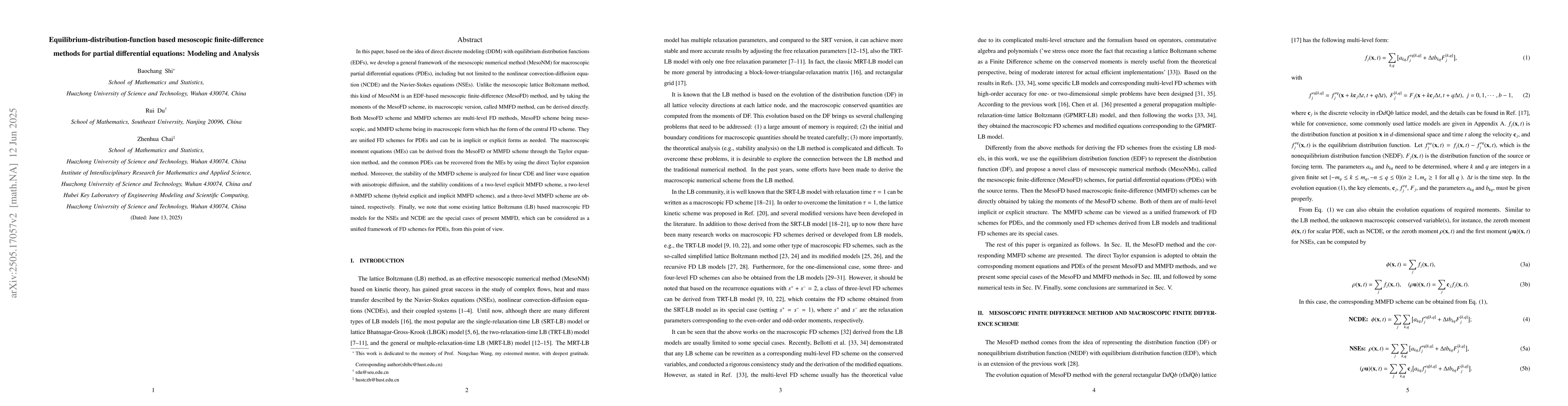 Thumbnail for Equilibrium-distribution-function based mesoscopic finite-difference
  methods for partial differential equations: Modeling and Analysis