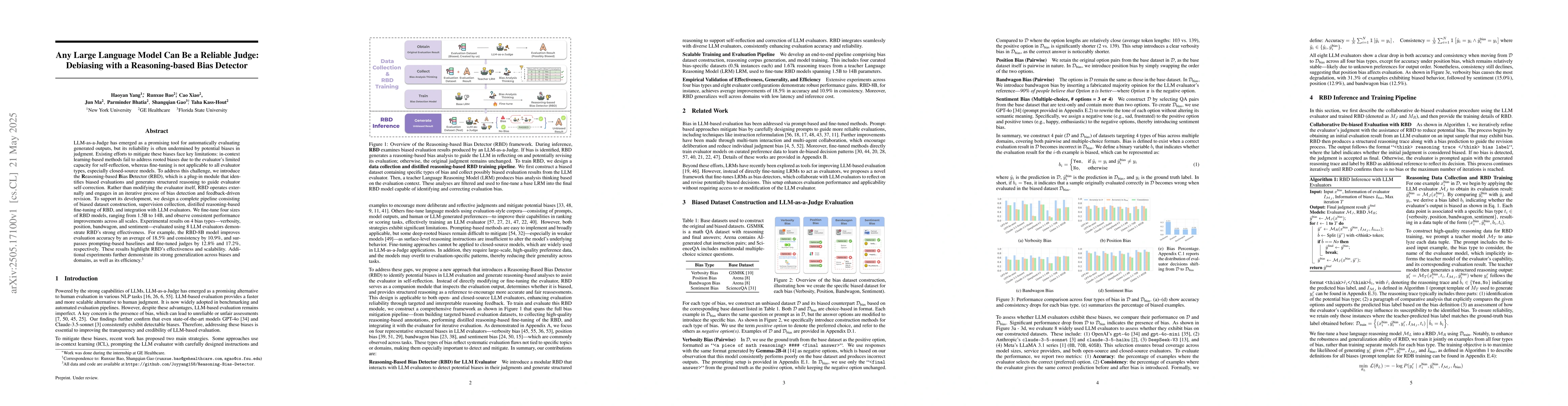Thumbnail for Any Large Language Model Can Be a Reliable Judge: Debiasing with a
  Reasoning-based Bias Detector
