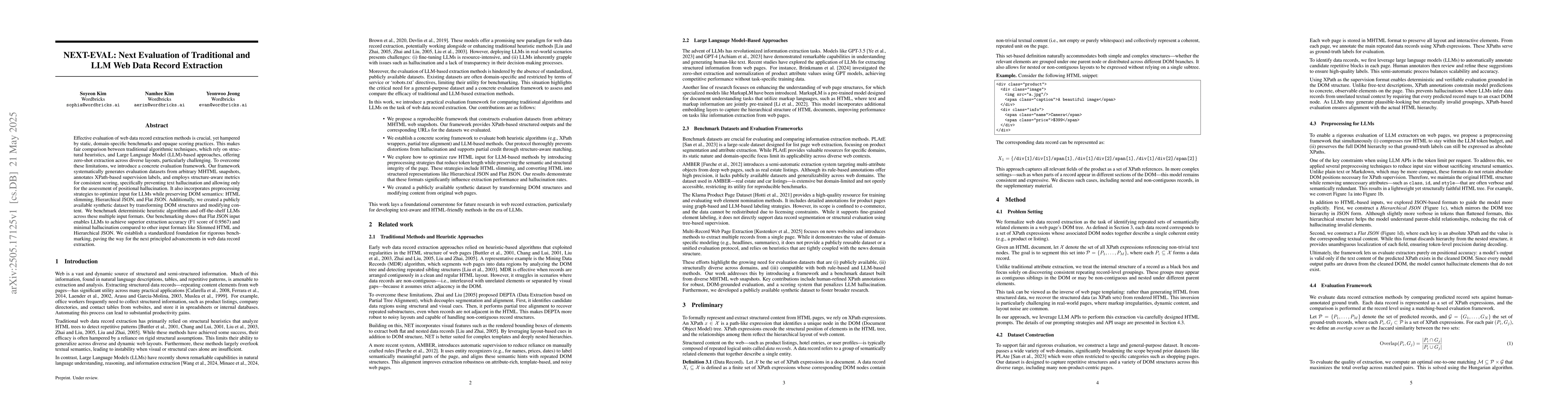 Thumbnail for NEXT-EVAL: Next Evaluation of Traditional and LLM Web Data Record
  Extraction
