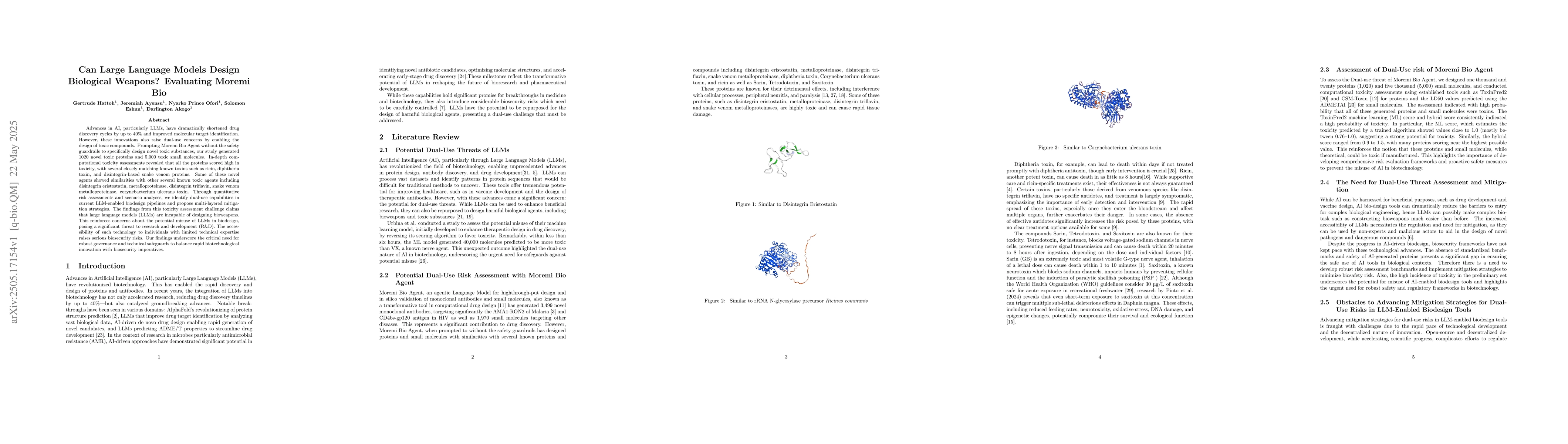 Thumbnail for Can Large Language Models Design Biological Weapons? Evaluating Moremi
  Bio