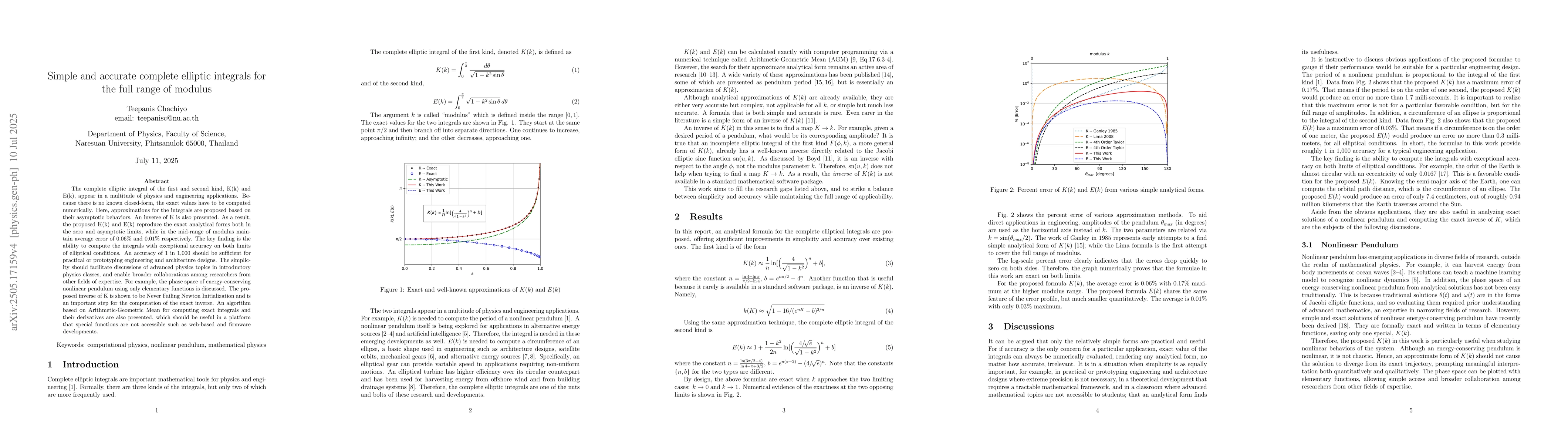 Thumbnail for Simple and accurate complete elliptic integrals for the full range of
  modulus