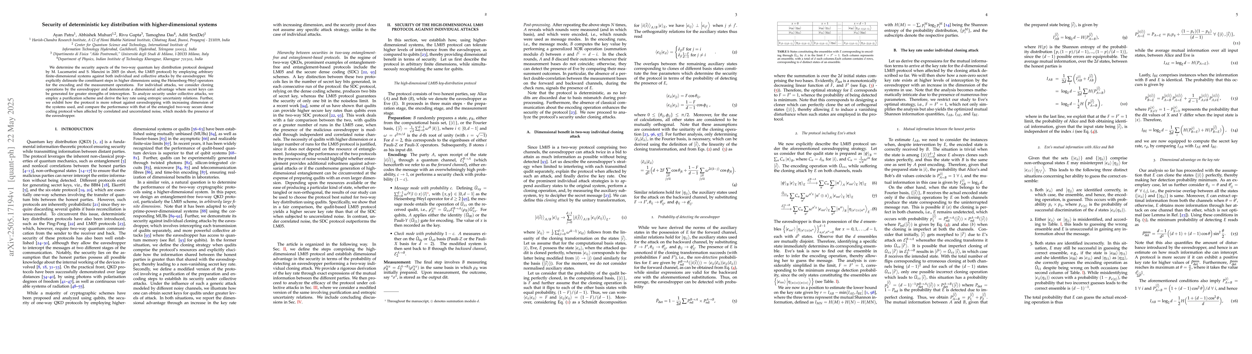 Thumbnail for Security of deterministic key distribution with higher-dimensional
  systems