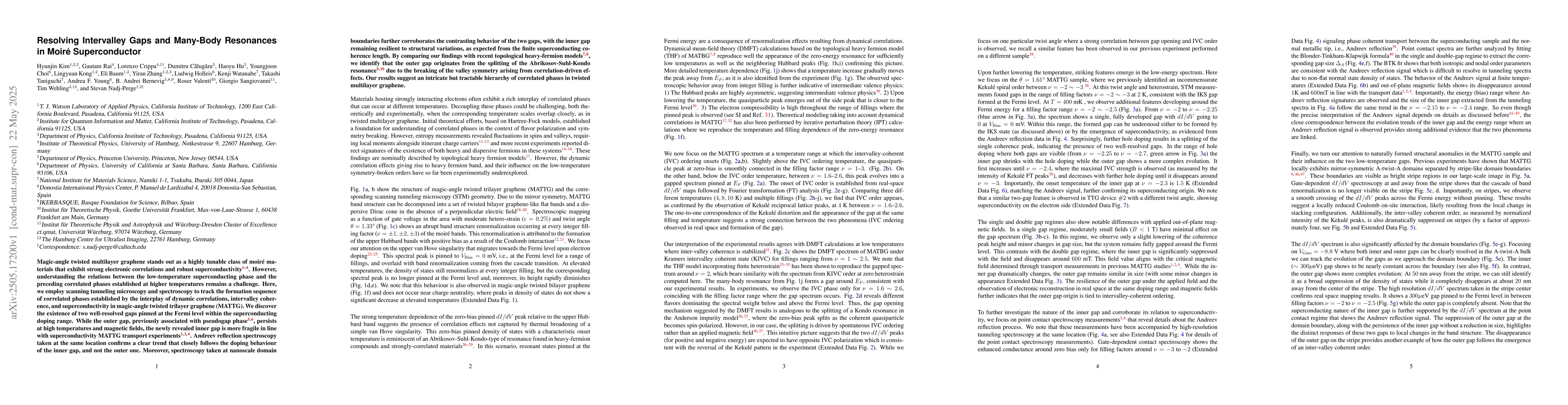 Thumbnail for Resolving Intervalley Gaps and Many-Body Resonances in Moiré
  Superconductor
