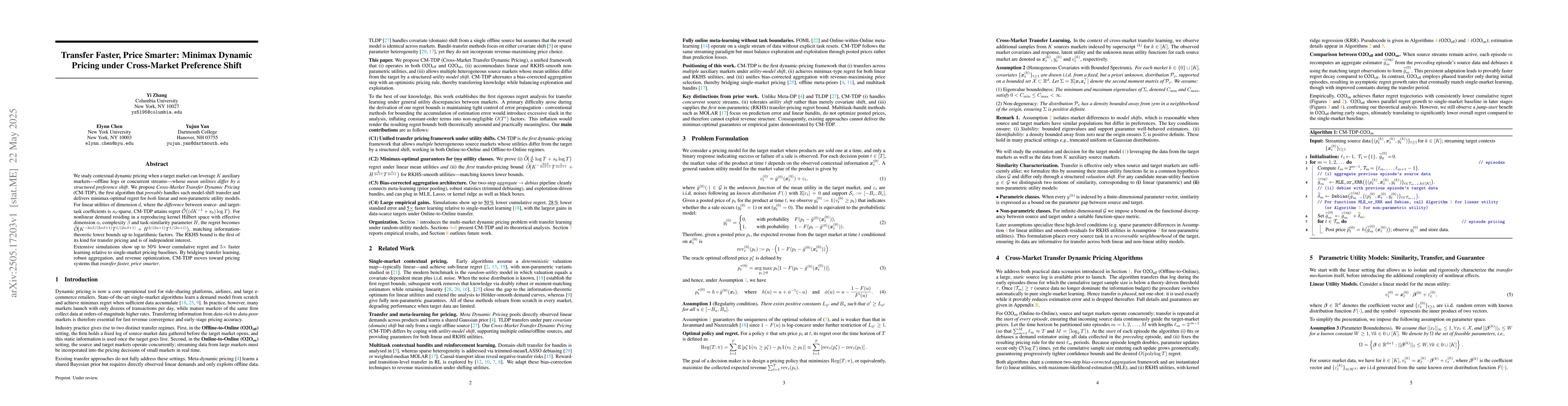 Thumbnail for Transfer Faster, Price Smarter: Minimax Dynamic Pricing under
  Cross-Market Preference Shift