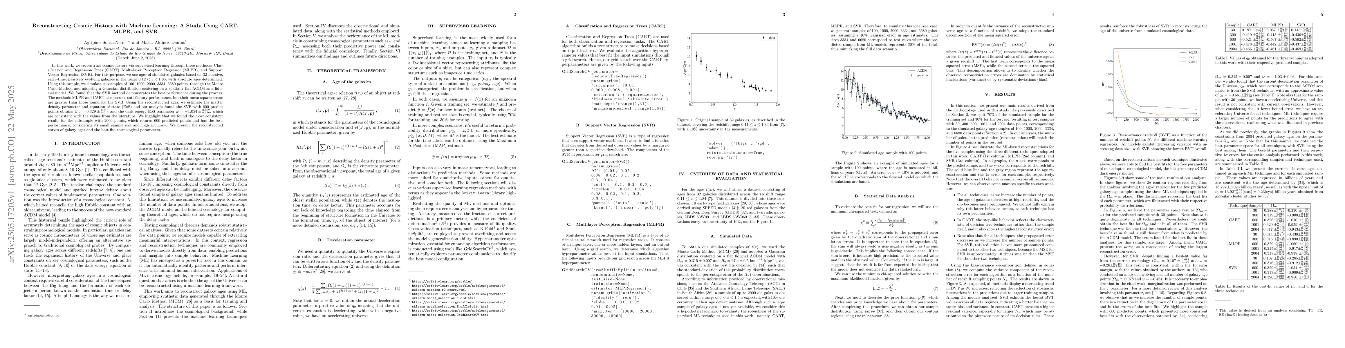 Thumbnail for Reconstructing Cosmic History with Machine Learning: A Study Using CART,
  MLPR, and SVR