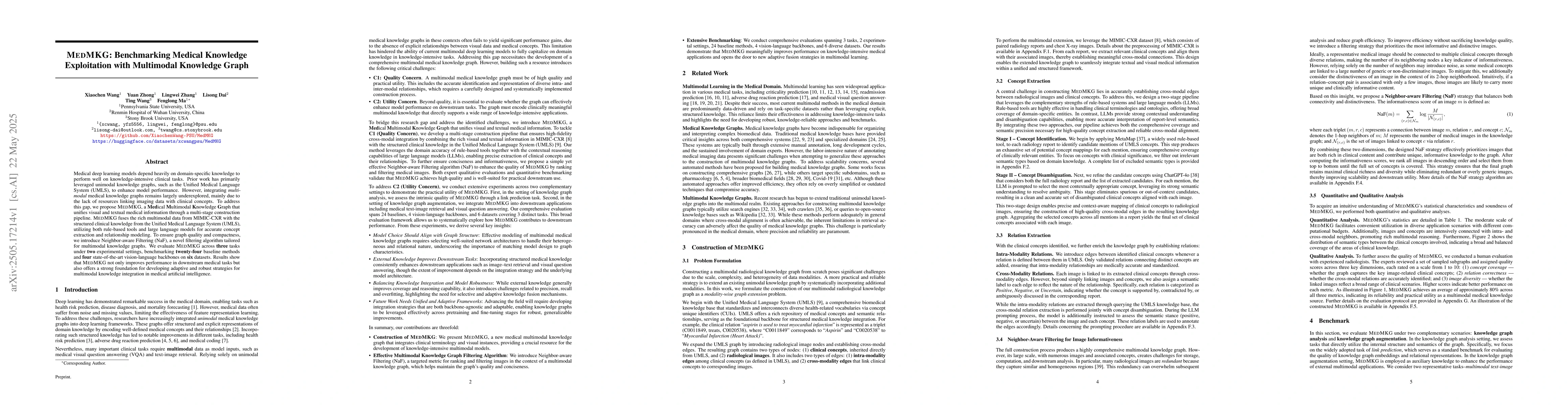 Thumbnail for MEDMKG: Benchmarking Medical Knowledge Exploitation with Multimodal
  Knowledge Graph