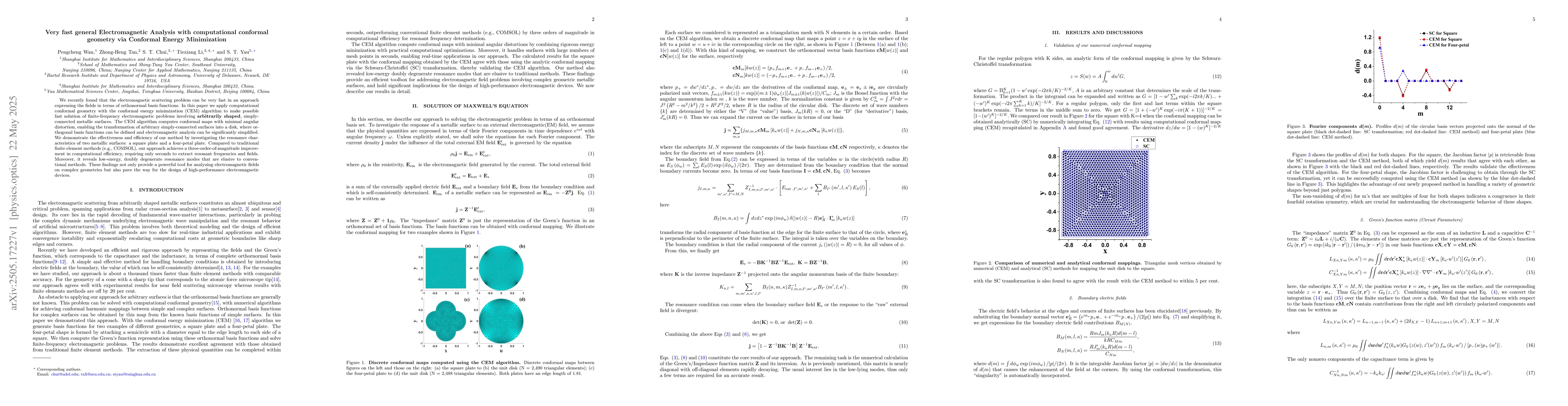 Thumbnail for Very fast general Electromagnetic Analysis with computational conformal
  geometry via Conformal Energy Minimization