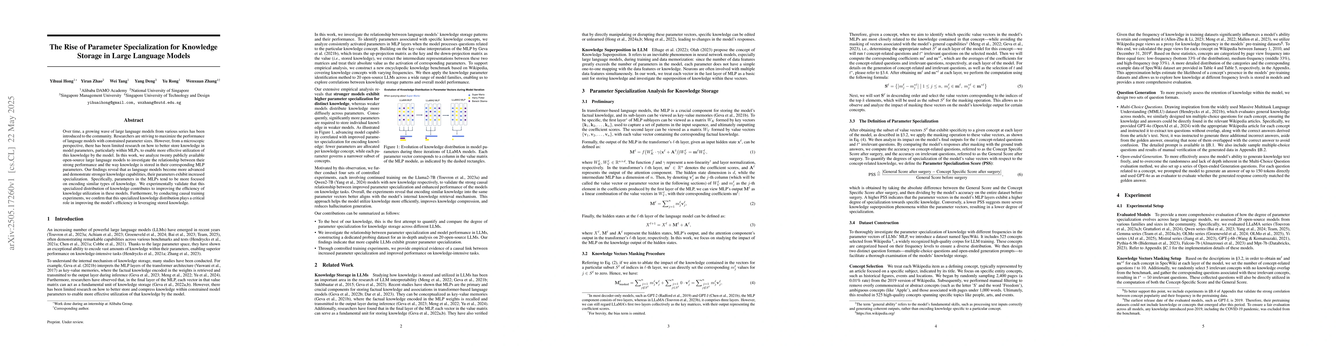 Thumbnail for The Rise of Parameter Specialization for Knowledge Storage in Large
  Language Models