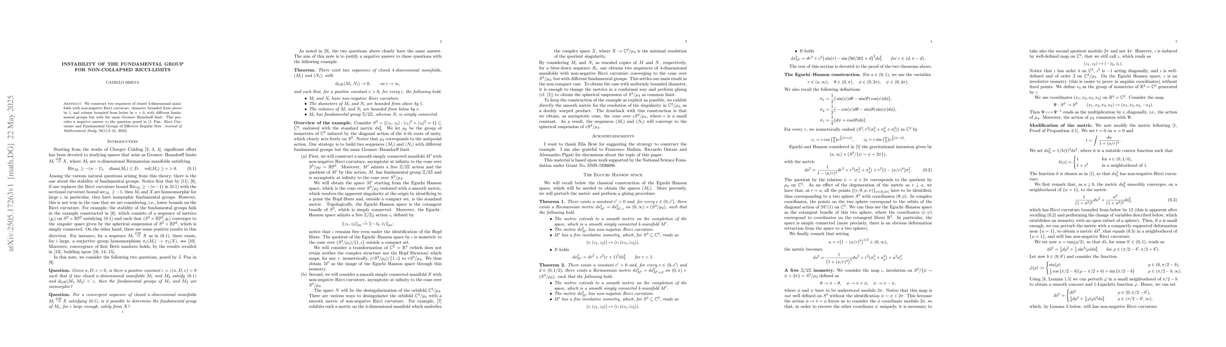 Thumbnail for Instability of the fundamental group for non-collapsed Ricci-limits