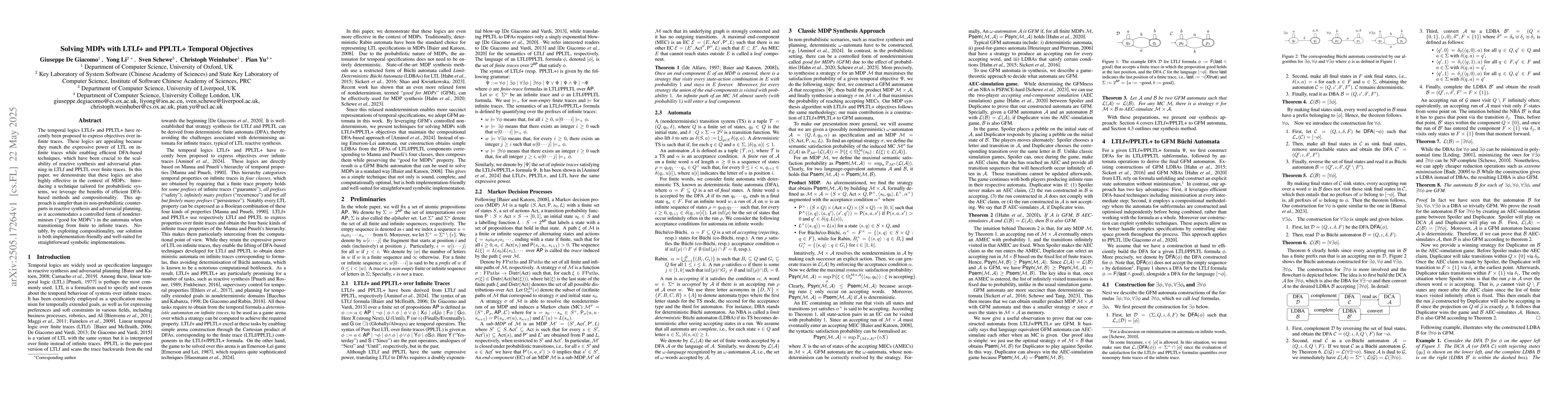 Thumbnail for Solving MDPs with LTLf+ and PPLTL+ Temporal Objectives