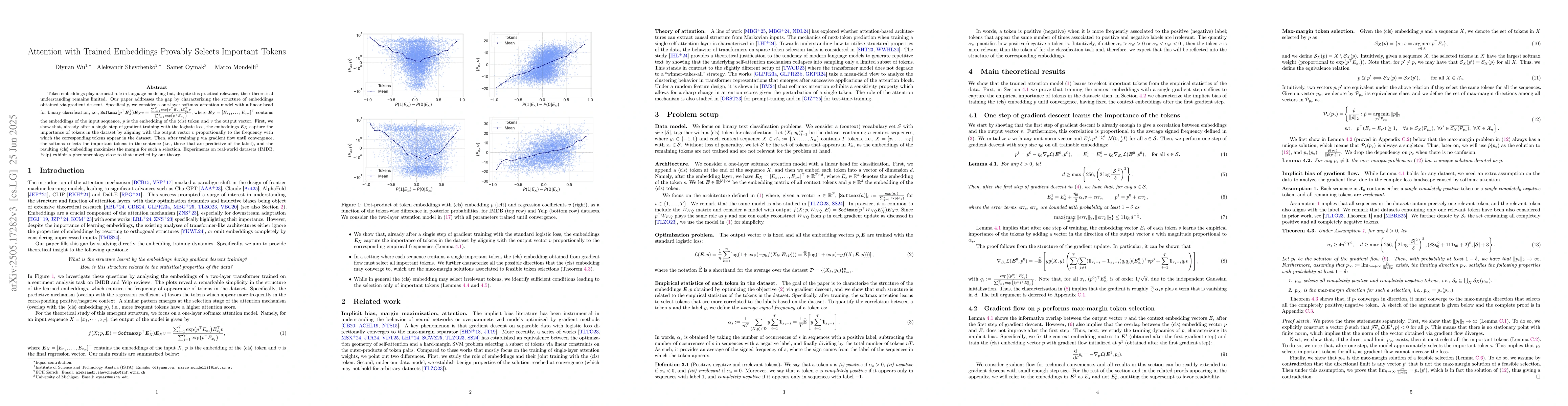 Thumbnail for Attention with Trained Embeddings Provably Selects Important Tokens