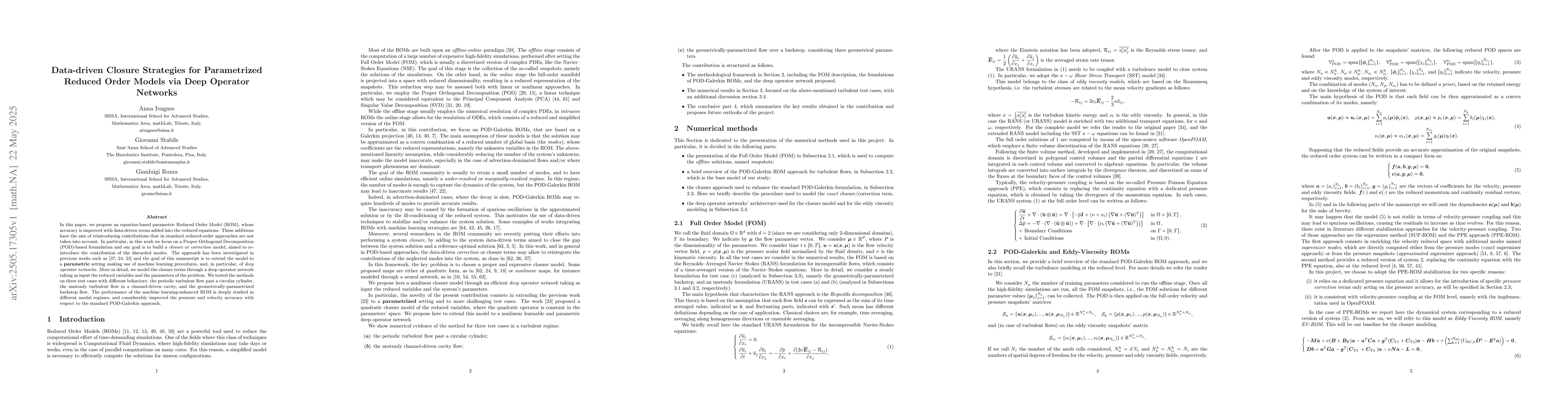 Thumbnail for Data-driven Closure Strategies for Parametrized Reduced Order Models via
  Deep Operator Networks