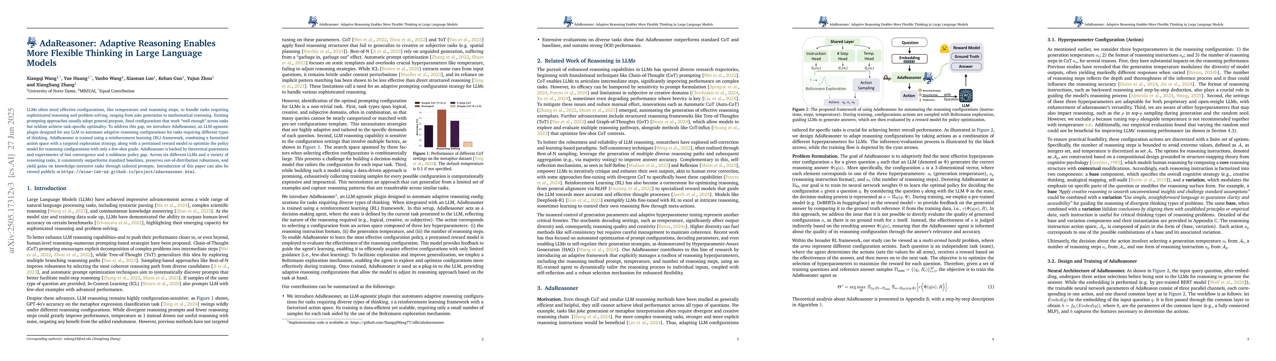 Thumbnail for AdaReasoner: Adaptive Reasoning Enables More Flexible Thinking
