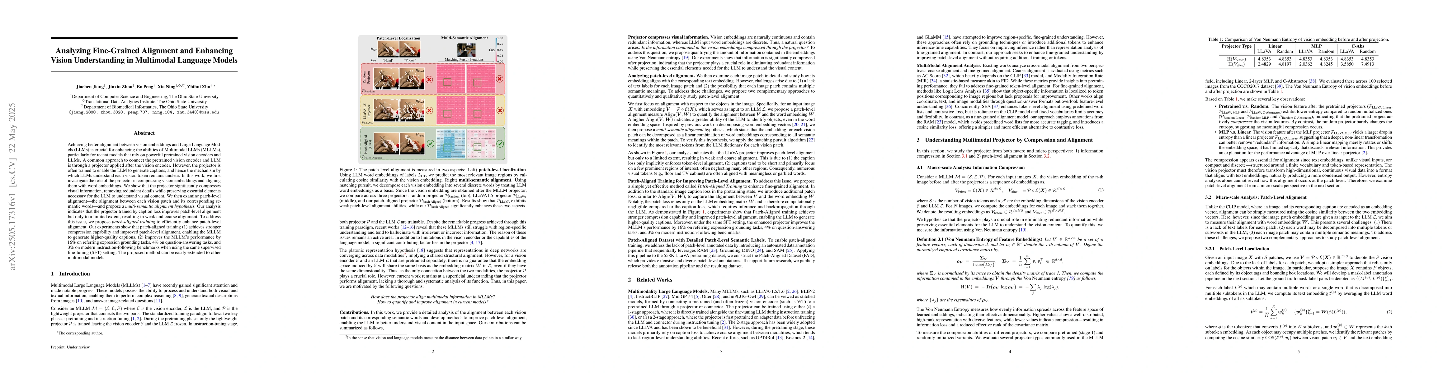 Thumbnail for Analyzing Fine-Grained Alignment and Enhancing Vision Understanding in
  Multimodal Language Models