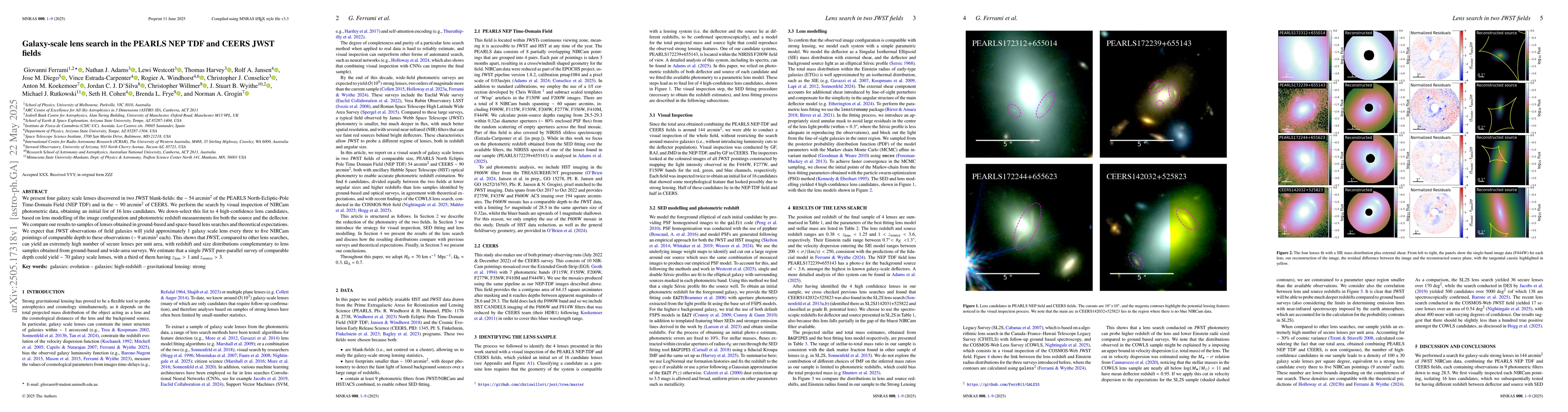 Thumbnail for Galaxy-scale lens search in the PEARLS NEP TDF and CEERS JWST fields