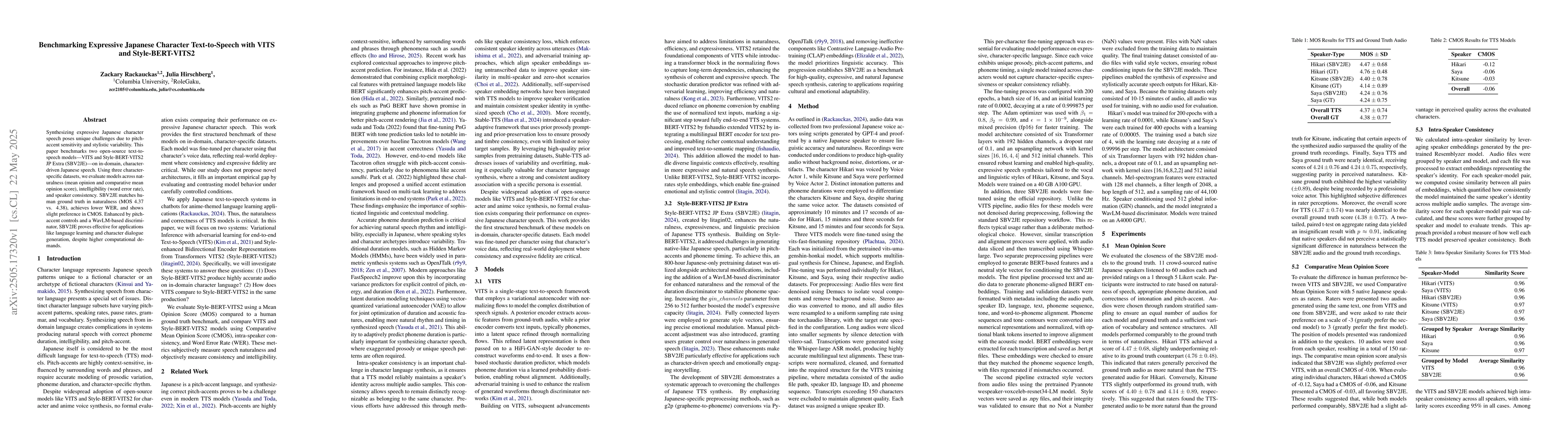 Thumbnail for Benchmarking Expressive Japanese Character Text-to-Speech with VITS and
  Style-BERT-VITS2