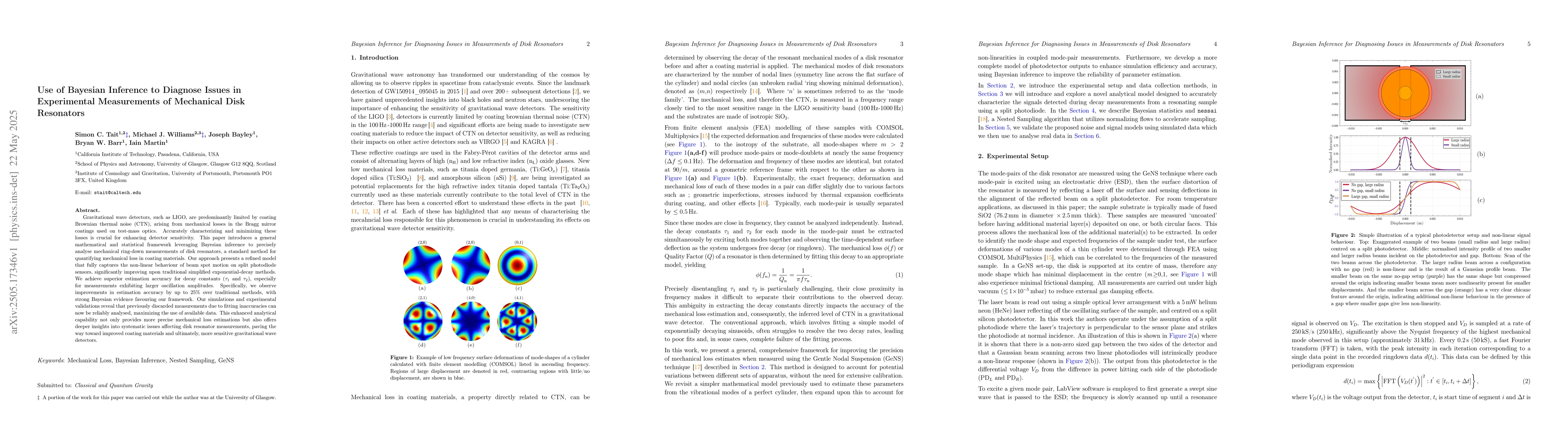 Thumbnail for Use of Bayesian Inference to Diagnose Issues in Experimental
  Measurements of Mechanical Disk Resonators